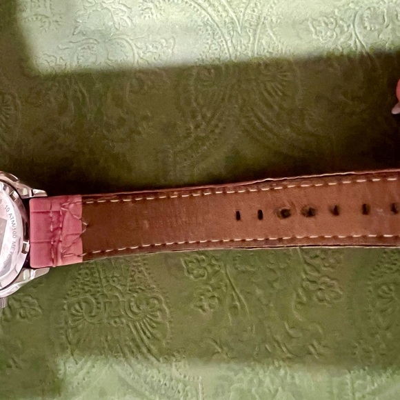 Michael Kors Pink Leather & Stainless Steel Silver Wrist Watch w/ Bling & Date - Picture 12 of 15